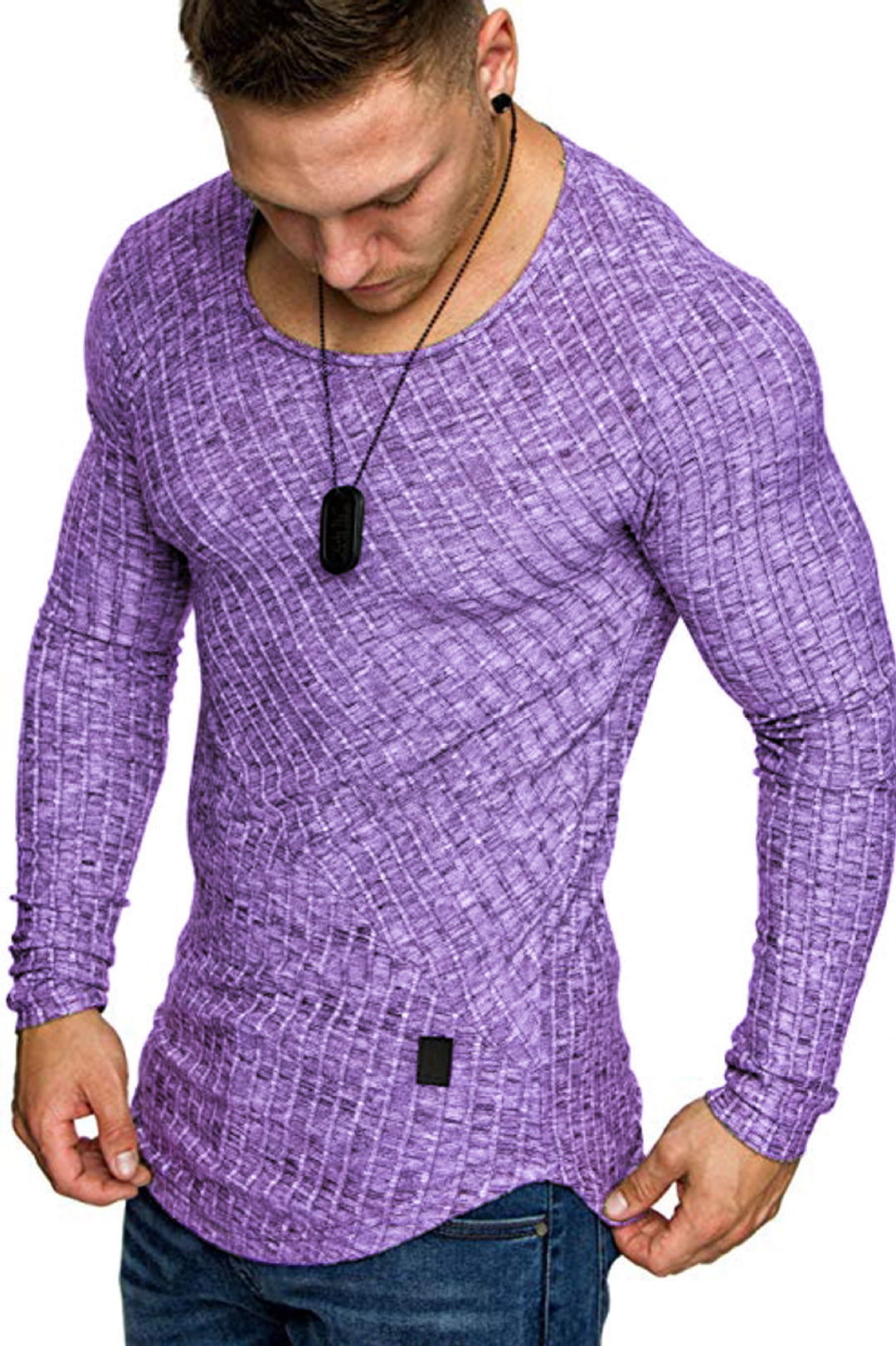 Herren Langarmshirt mit strukturiertem Design und körperbetonter Passform Heidi-Mode