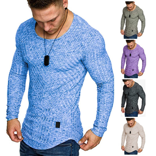 Herren Langarmshirt mit strukturiertem Design und körperbetonter Passform Heidi-Mode
