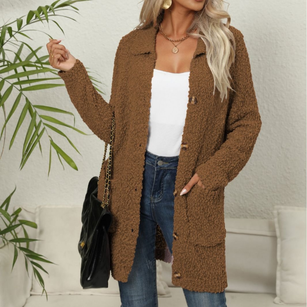 Heidi-Mode | Lange Teddyjacke mit Knopfverschluss Fleece Weich und Warm