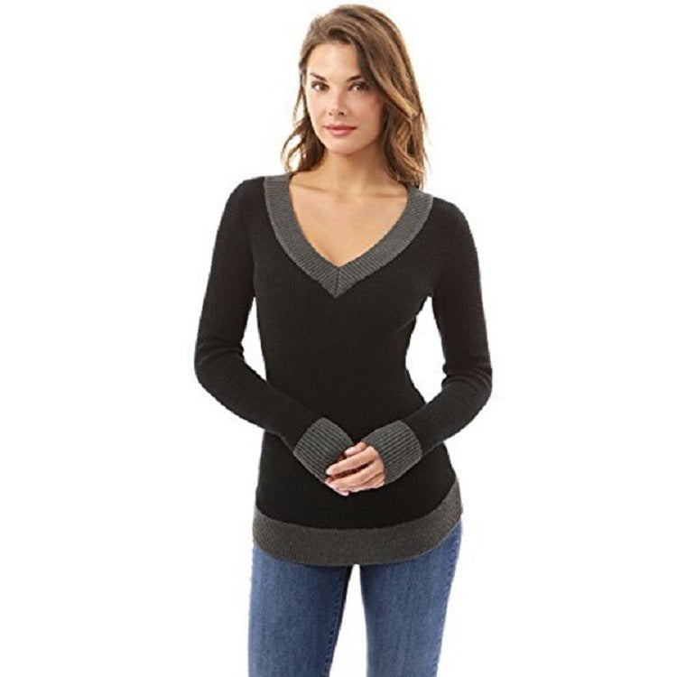 Damen eleganter V-Ausschnitt Pullover mit feinem Strukturstrick Heidi-Mode