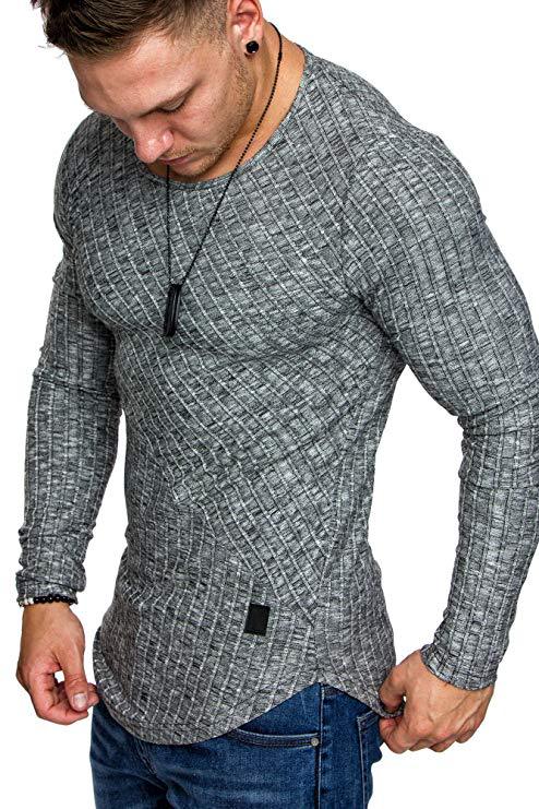 Herren Langarmshirt mit strukturiertem Design und körperbetonter Passform Heidi-Mode