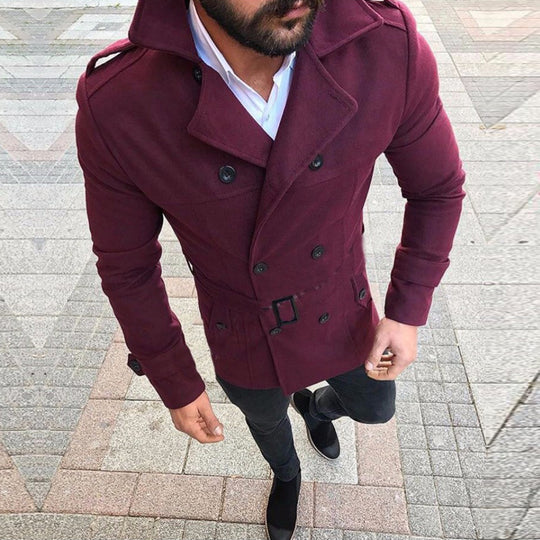 Herren modischer Trenchcoat mit gefüttertem Kragen und Gürtel Heidi-Mode
