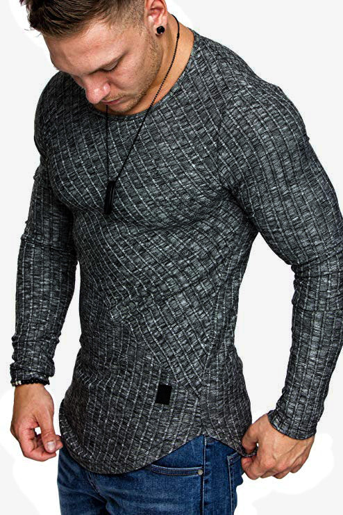 Herren Langarmshirt mit strukturiertem Design und körperbetonter Passform Heidi-Mode
