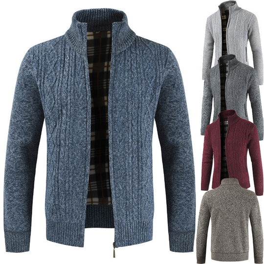 Herren Strickjacke mit Stehkragen und modernem Zopfmuster Heidi-Mode