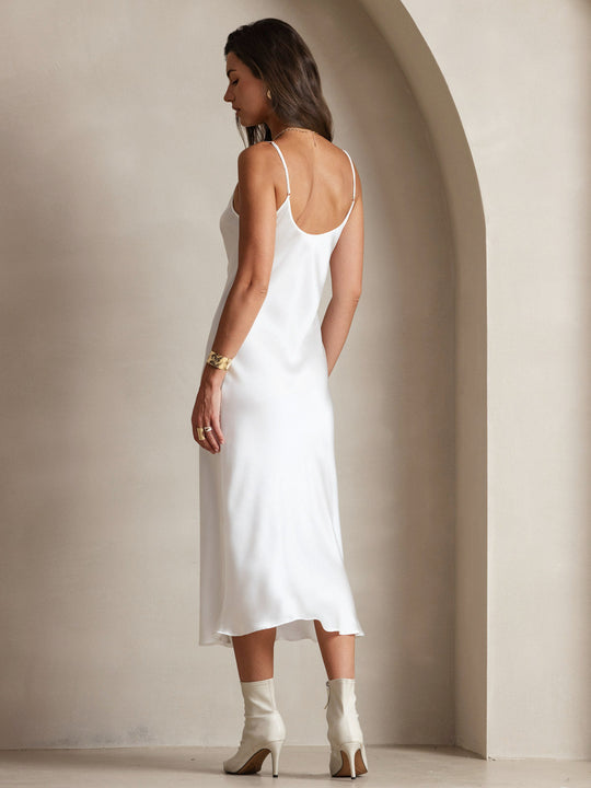 Heidi-Mode | Lange Seidenkleid mit Spaghetti-Träger