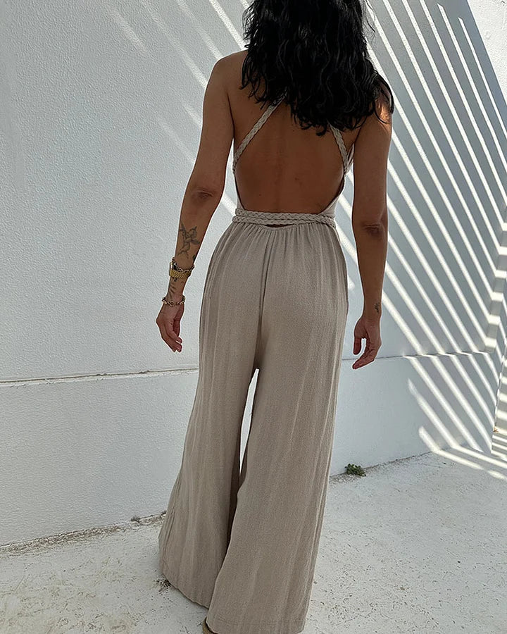 Bequemer Geflochtener Jumpsuit mit Spitze