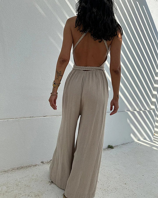 Bequemer Geflochtener Jumpsuit mit Spitze