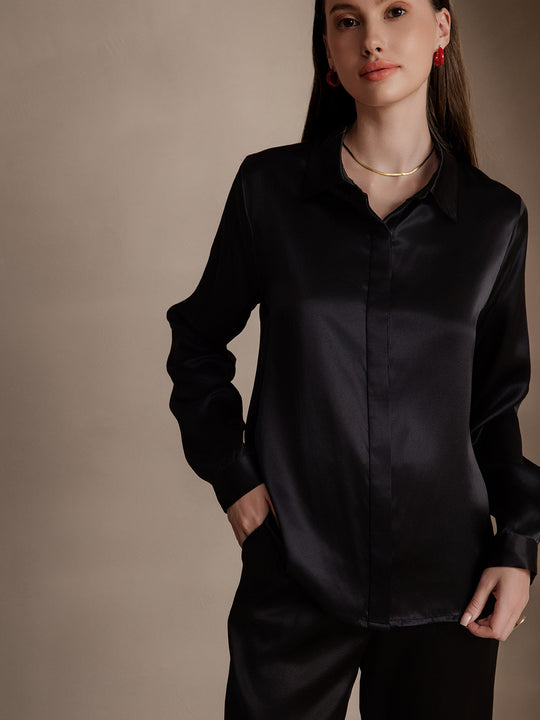 Heidi-Mode | Damen Klassische Seide Langarmshirt