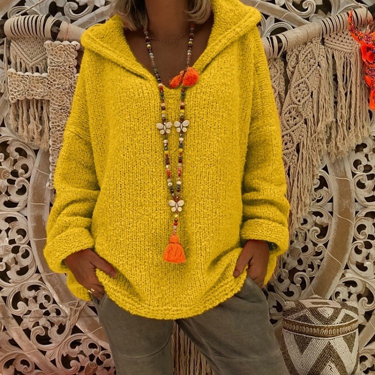 Damen bequemer Strickpullover mit Kapuze und lässigem Schnitt Heidi-Mode