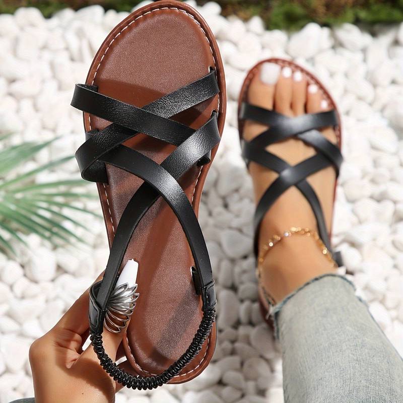 Heidi-Mode | Crisscross Flache Sandalen mit Rutschfester Riemen