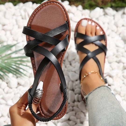 Heidi-Mode | Crisscross Flache Sandalen mit Rutschfester Riemen