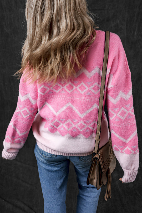 Western Aztec Geometric Drop Shoulder Pullover