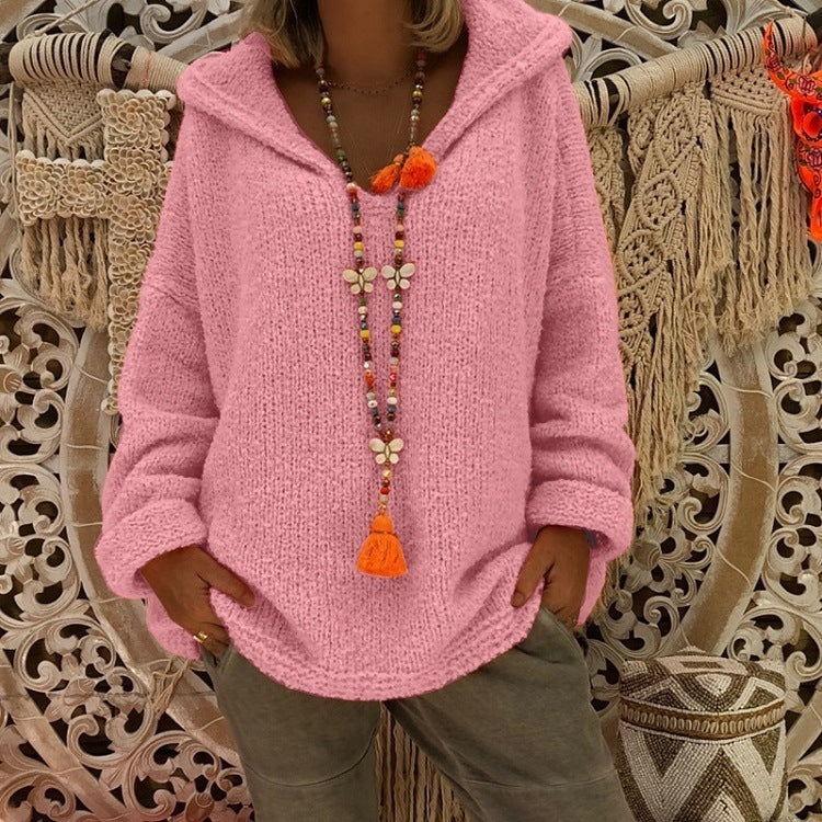 Damen bequemer Strickpullover mit Kapuze und lässigem Schnitt Heidi-Mode