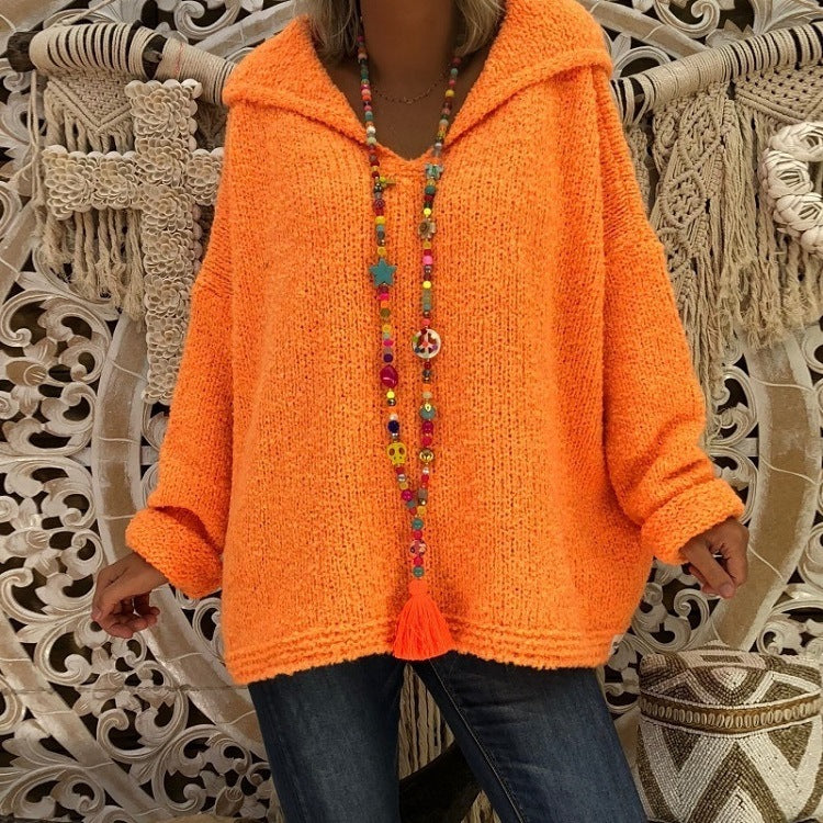 Damen bequemer Strickpullover mit Kapuze und lässigem Schnitt Heidi-Mode