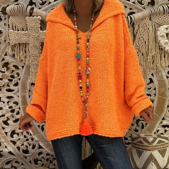 Damen bequemer Strickpullover mit Kapuze und lässigem Schnitt Heidi-Mode