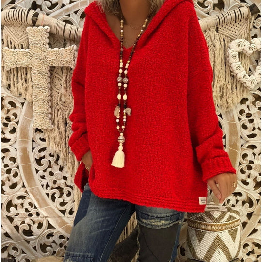 Damen bequemer Strickpullover mit Kapuze und lässigem Schnitt Heidi-Mode