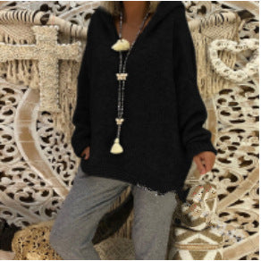 Damen bequemer Strickpullover mit Kapuze und lässigem Schnitt Heidi-Mode