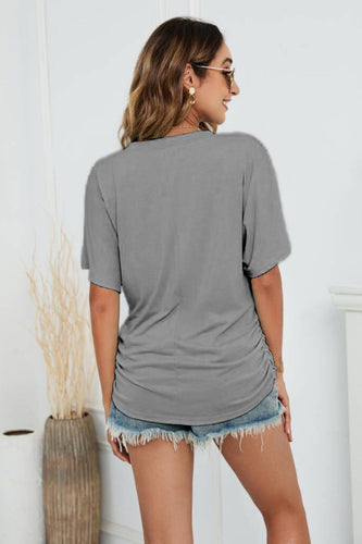 Heidi-Mode | V-Ausschnitt Seitlich Raffung T-Shirt