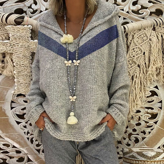 Damen lässiger Kuschel-Hoodie mit tiefem V-Ausschnitt und teilweisen Glitzer-Details Heidi-Mode