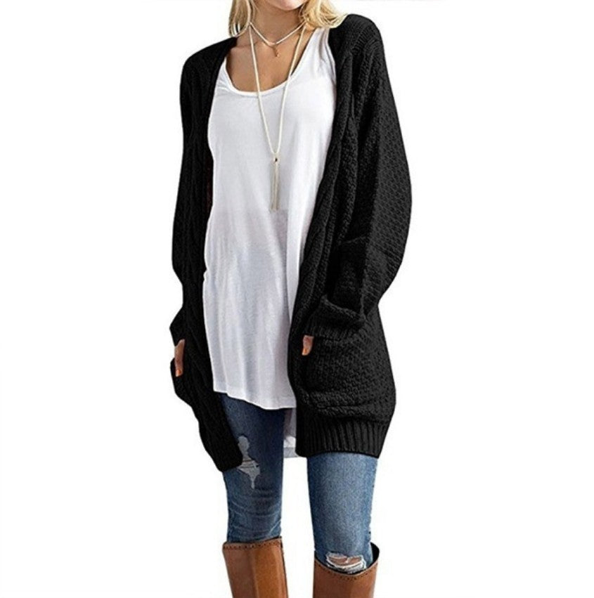 Damen lässiger Strickcardigan mit seitlichen Taschen und offener Front Heidi-Mode