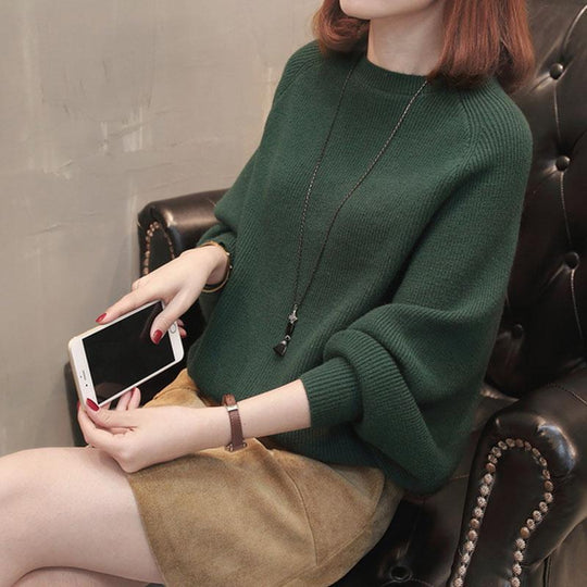 Damen Gemütlicher Strickpullover mit lässigem Schnitt und weiten Ärmeln Heidi-Mode