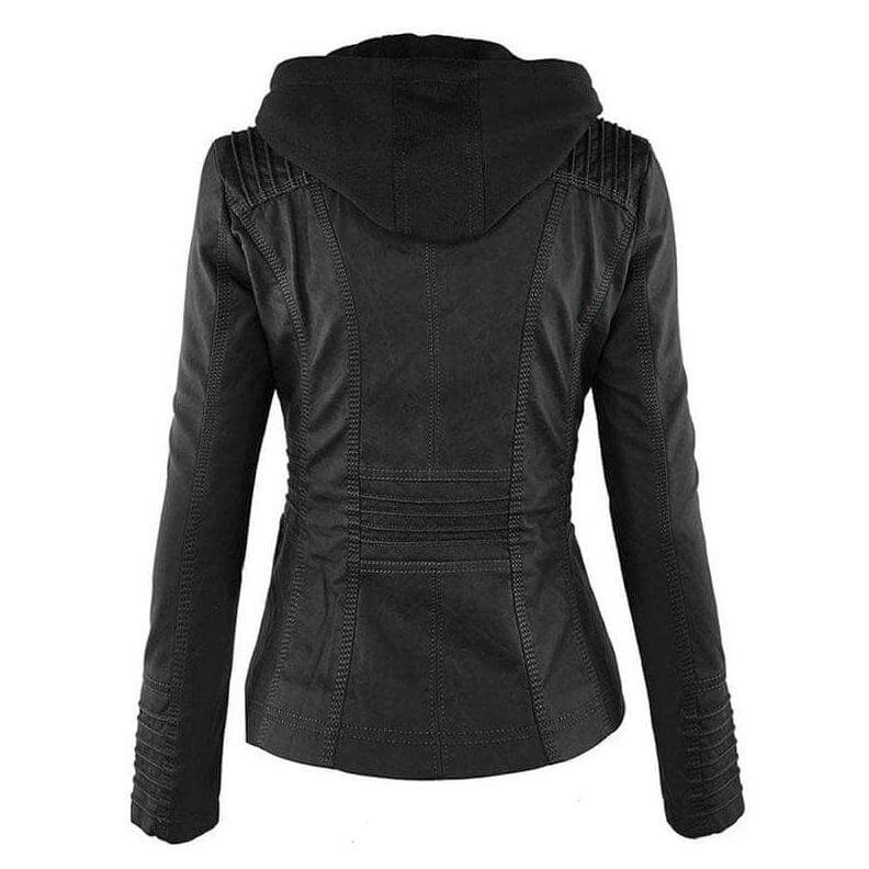 Heidi-Mode | Damen Slim Fit PU-Leder Zip-Up Hoodie