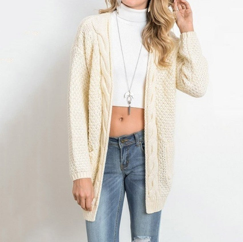 Damen lässiger Strickcardigan mit seitlichen Taschen und offener Front Heidi-Mode