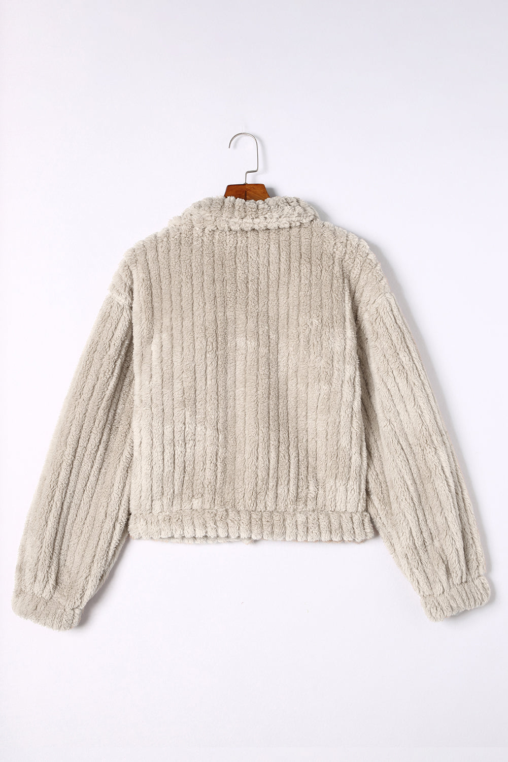 Unifarbene Plüsch Fleece Jacke Mit Knopfleiste