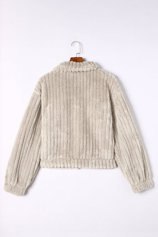 Unifarbene Plüsch Fleece Jacke Mit Knopfleiste