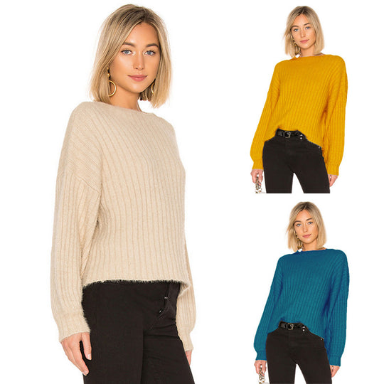 Damen gemütlicher Strickpullover mit oversized Schnitt und Rippstruktur Heidi-Mode