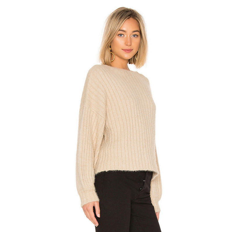 Damen gemütlicher Strickpullover mit oversized Schnitt und Rippstruktur Heidi-Mode