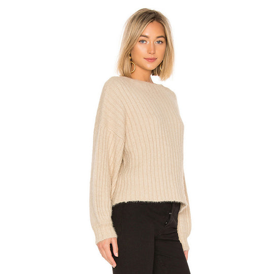 Damen gemütlicher Strickpullover mit oversized Schnitt und Rippstruktur Heidi-Mode