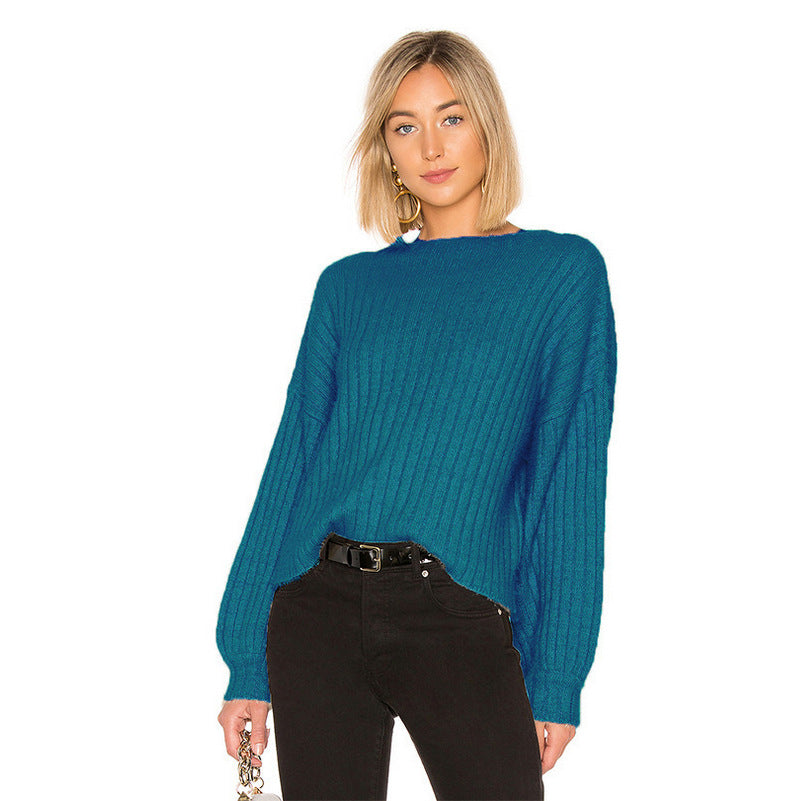 Damen gemütlicher Strickpullover mit oversized Schnitt und Rippstruktur Heidi-Mode