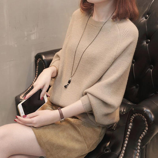 Damen Gemütlicher Strickpullover mit lässigem Schnitt und weiten Ärmeln Heidi-Mode