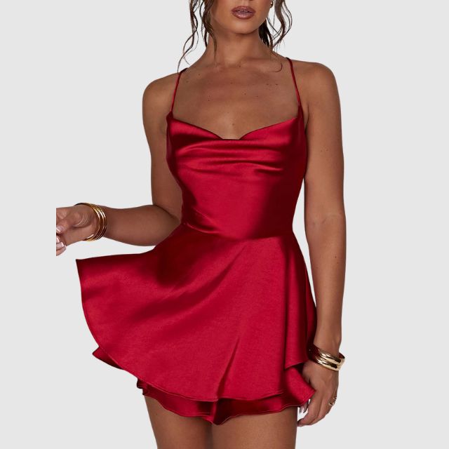 Elegantes Rotes Satin-Skaterkleid