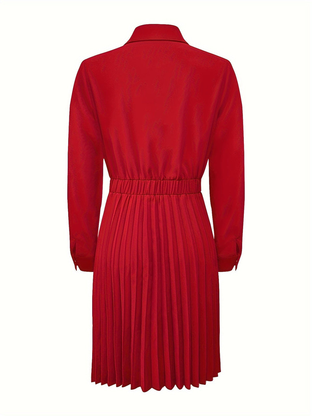 Heidi-Mode | Baumwolle Knopf Front Plissiert Langarm Abendkleid für Frauen