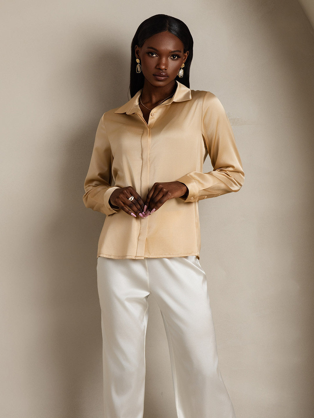 Heidi-Mode | Damen Klassische Seide Langarmshirt