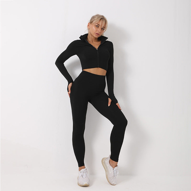 Heidi-Mode | 3-Teiliges Nahtloses Sportset für Damen mit Leggings und Sport-Bh