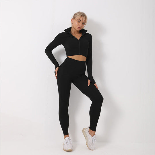Heidi-Mode | 3-Teiliges Nahtloses Sportset für Damen mit Leggings und Sport-Bh