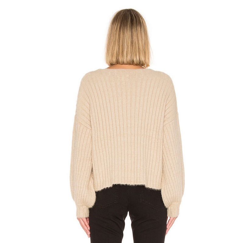 Damen gemütlicher Strickpullover mit oversized Schnitt und Rippstruktur Heidi-Mode