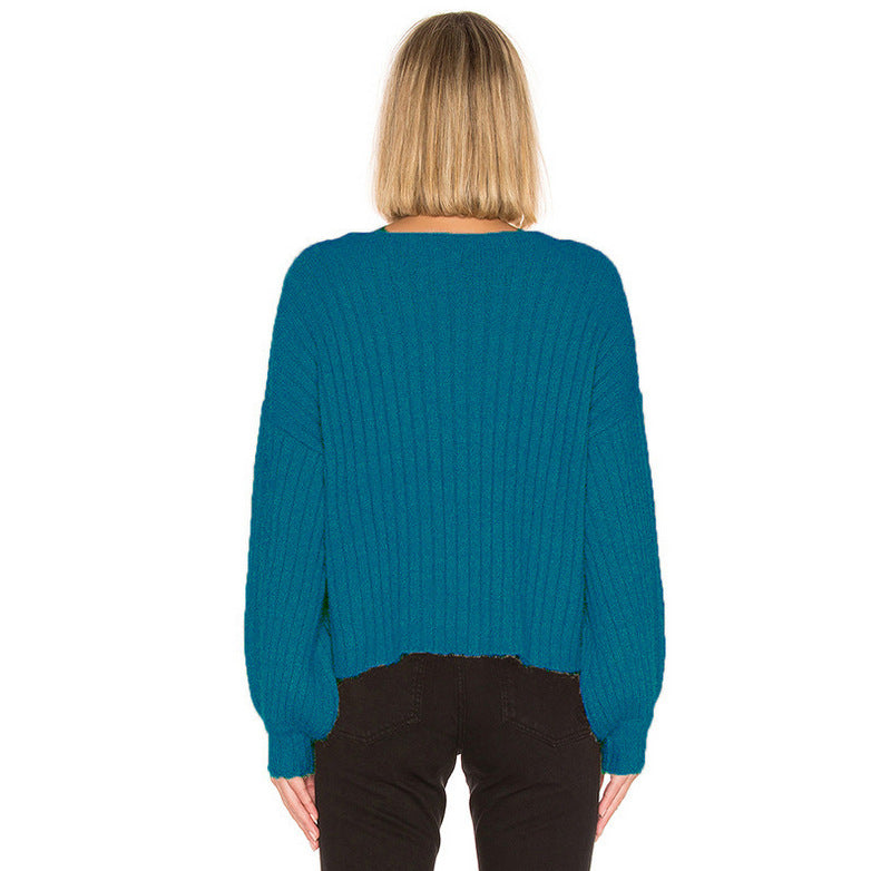 Damen gemütlicher Strickpullover mit oversized Schnitt und Rippstruktur Heidi-Mode