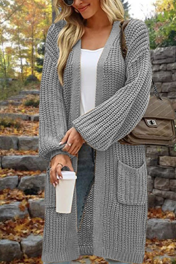 Heidi-Mode | Länge Locker Oversized Doppelte Tasche Cardigan Sweater Jacke