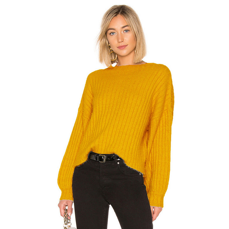 Damen gemütlicher Strickpullover mit oversized Schnitt und Rippstruktur Heidi-Mode