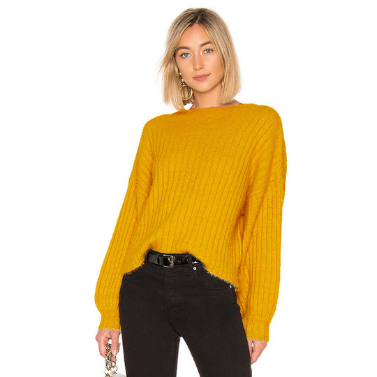 Damen gemütlicher Strickpullover mit oversized Schnitt und Rippstruktur Heidi-Mode