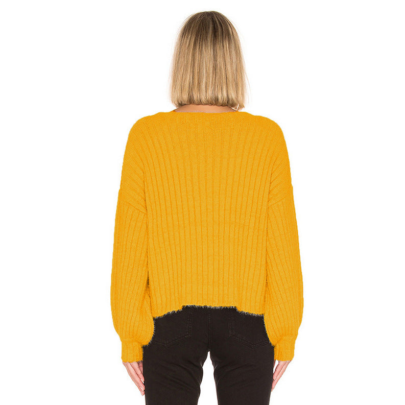 Damen gemütlicher Strickpullover mit oversized Schnitt und Rippstruktur Heidi-Mode