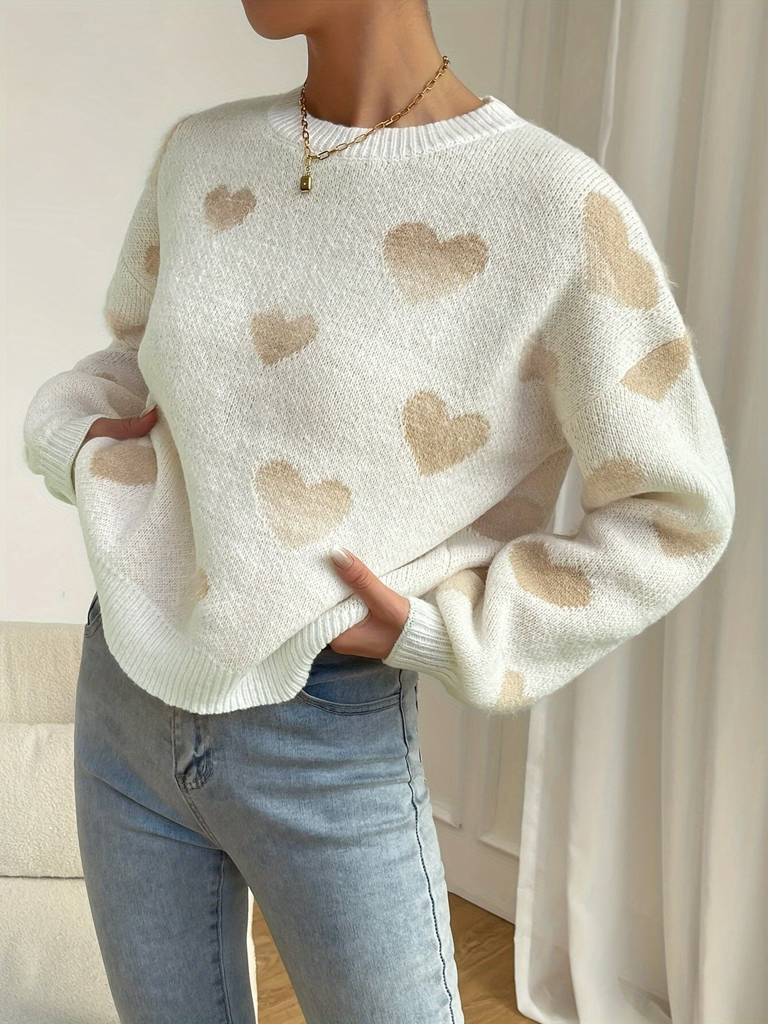 Heidi-Mode - Lässiger Strickpullover mit Herzchen Damen