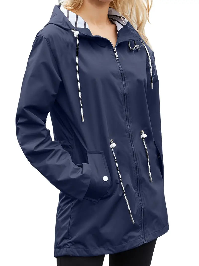 Heidi-Mode | Wasserdichte Regenjacke Mit Kapuze Und Langen Ärmeln, Halblang Für Damen