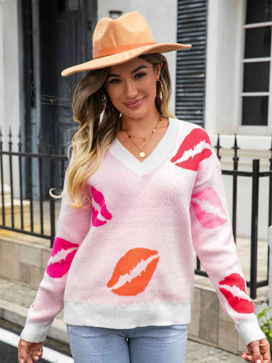 Heidi-Mode | Lip V-Ausschnitt Drop Shoulder Pullover