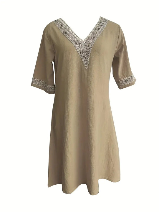 Guipure Spitzen V Ausschnitt Kleid