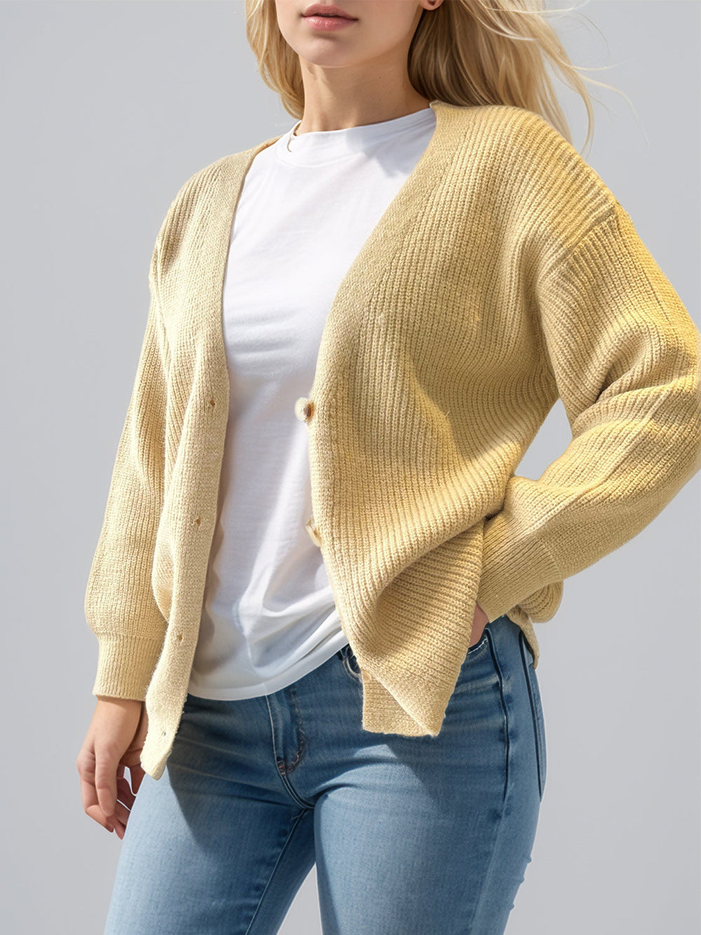 Heidi-Mode | Knopfverschluss V-Ausschnitt Langarm Cardigan